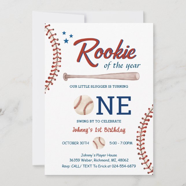 Invitation Premier anniversaire de baseball Rookie de l'année (Devant)