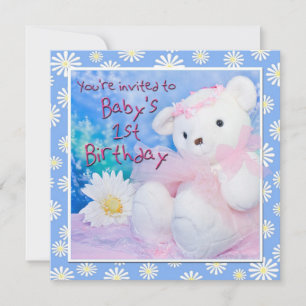 Invitation Premier anniversaire de bébé Teddy Bear & Daisies