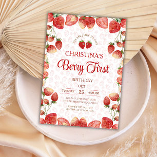 Invitation Premier anniversaire de Berry rose fraise fille mi