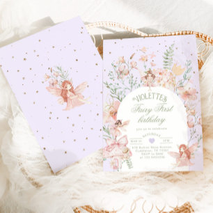 Invitation Premier anniversaire de fée Jardin fantaisiste Vio