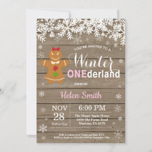 Invitation Premier anniversaire de fille rustique Winter Oned