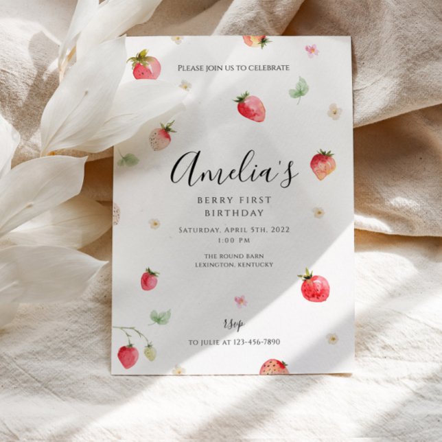 Invitation Premier anniversaire de fraise (Créateur téléchargé)