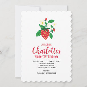 Invitation Premier anniversaire de fraise simple illustrée