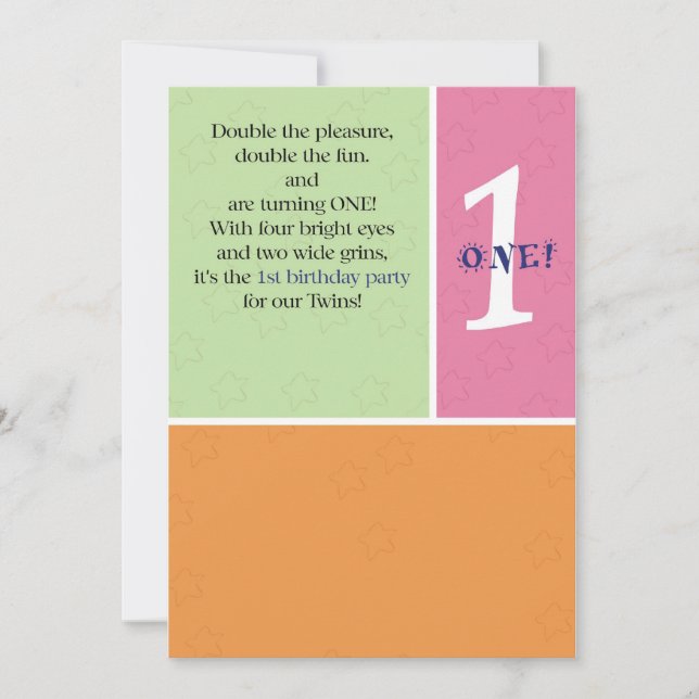 Invitation Premier anniversaire de jumeaux (Devant)