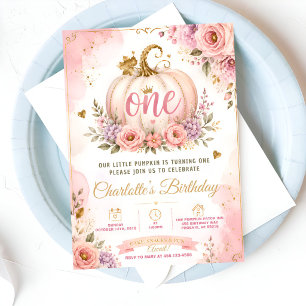 Invitation Premier anniversaire de la citrouille rose