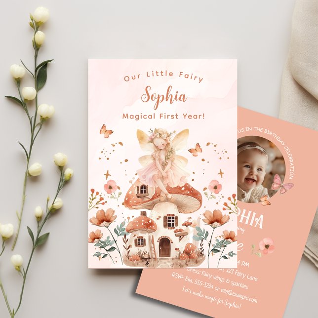 Invitation Premier anniversaire de la fille aux champignons d (Créateur téléchargé)