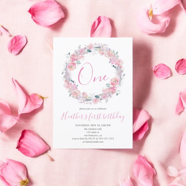 Invitation Premier anniversaire de la floraison rose (Créateur téléchargé)