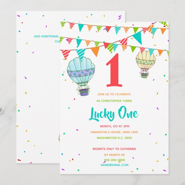 Invitation Premier anniversaire de la naissance du ballon à a (Devant / Derrière)