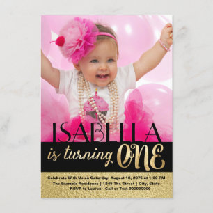 Invitation Premier anniversaire de la photo Black and Gold