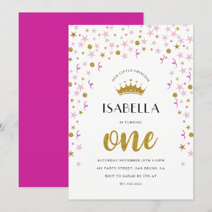 Invitation Premier anniversaire de la princesse  Gold & Pink 
