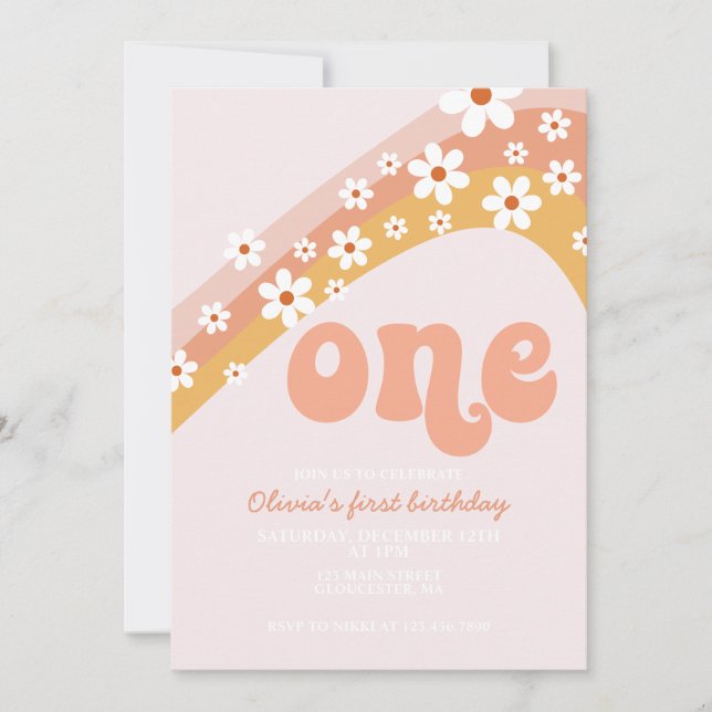 Invitation Premier anniversaire de l'arc-en-ciel de marguerit (Devant)