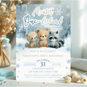 Invitation Premier Anniversaire de Ourson Onederland Hiver Bé