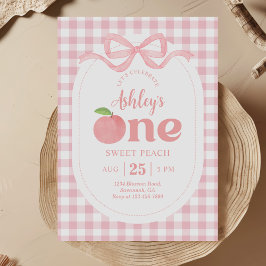 Invitation Premier anniversaire de Peach En vichy rose