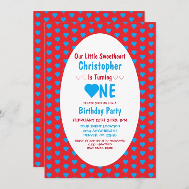 Invitation Premier anniversaire de Petit Chéri (Devant / Derrière)