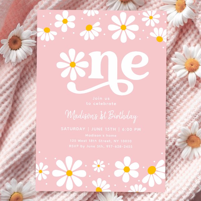 Invitation Premier anniversaire de Pink Daisy Boho (Créateur téléchargé)