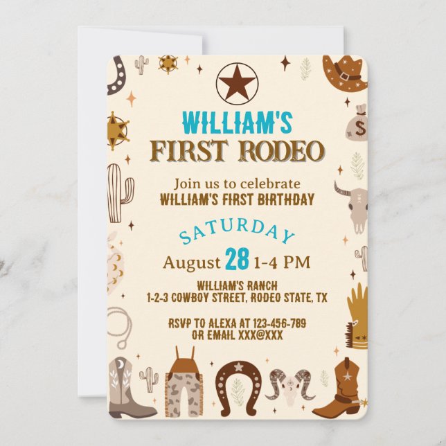 Invitation Premier anniversaire de Rodeo Cowboy (Devant)