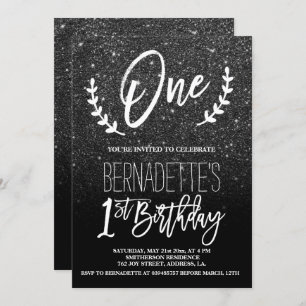 Invitation Premier anniversaire de typographie noire moderne