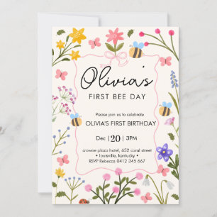 Invitation Premier anniversaire des mignons fleurs sauvages d