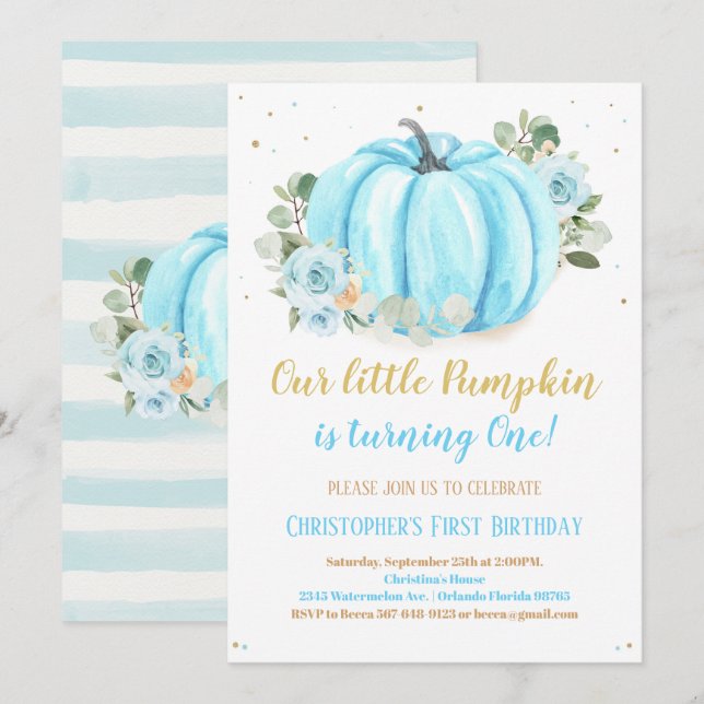 Invitation Premier anniversaire du citrouille (Devant / Derrière)
