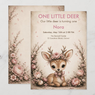 Invitation Premier Anniversaire d'un Petit Cerf - Animal de L