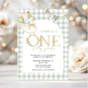 Invitation  Premier anniversaire d'une fille à l'oie drôle
