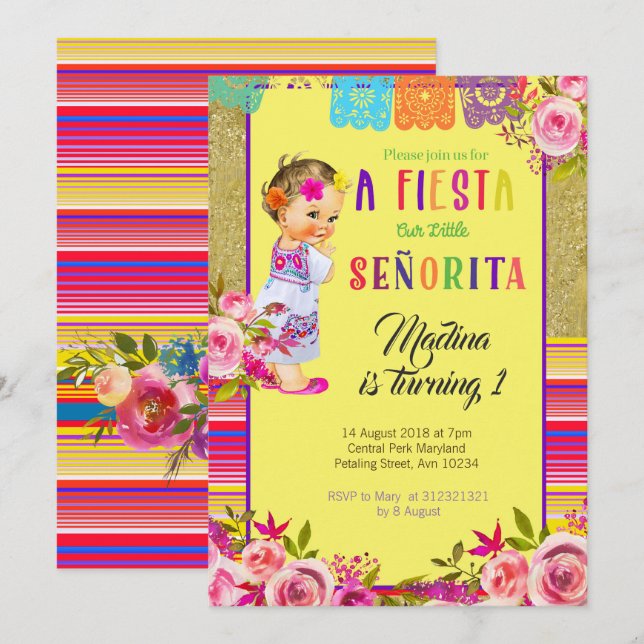 INVITATION PREMIER ANNIVERSAIRE FIESTA CARD MEXICAIN (Devant / Derrière)