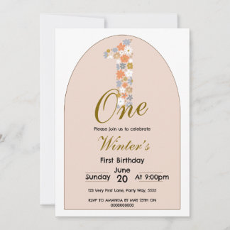 Invitation Premier anniversaire fille Floral 1ère partie rose