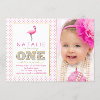 Invitation Premier anniversaire Flamant Rose