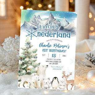 Invitation Premier anniversaire garçon hiver Onederland Arcti