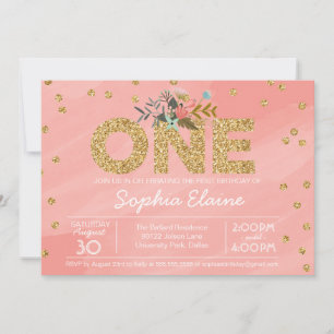 Invitation Premier anniversaire, Gold Parties scintillant Con