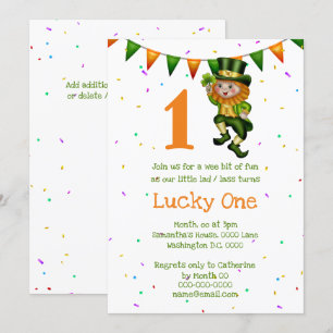 Invitation Premier anniversaire leprechaun chanceux un trèfle