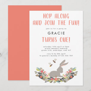 Invitation Premier anniversaire mignon Printemps Rabbit Anniv