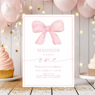 Invitation Premier anniversaire minimaliste de Bow rose