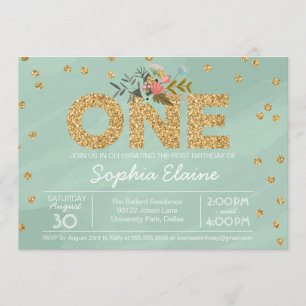 Invitation Premier anniversaire, Parties scintillant d'or Con
