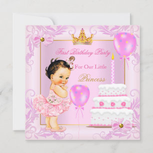 Invitation Premier anniversaire Princesse Tiara Fille rose Br