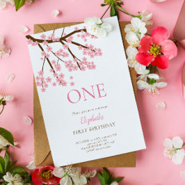 Invitation Premier Anniversaire Printemps Cerise Fleurs Flora