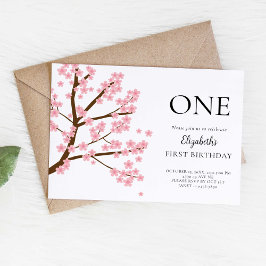 Invitation Premier Anniversaire Printemps Cerise Fleurs Flora