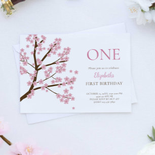 Invitation Premier Anniversaire Printemps Cerise Fleurs Flora