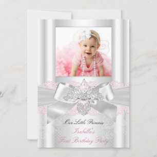Invitation Premier Anniversaire Rose Blanc Dentelle Diamond T