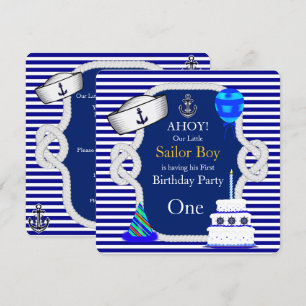 Invitation Premier Anniversaire Sailor Boy Blue Stripe