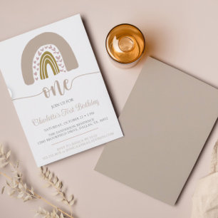 Invitation Premier anniversaire Simple Minimaliste Boho Rainb