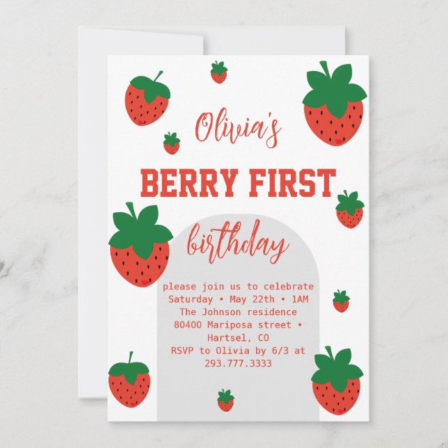 Invitation Premier Anniversaire Strawberry Berry (Devant)