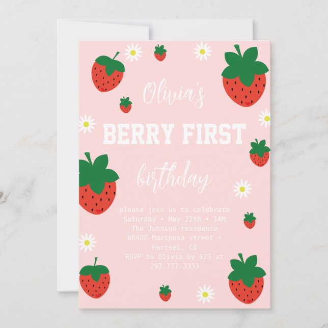 Invitation Premier Anniversaire Strawberry Berry (Devant)