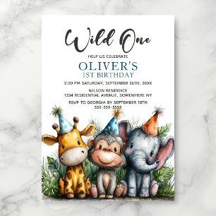 Invitation Premier Anniversaire Tropical Safari Animaux