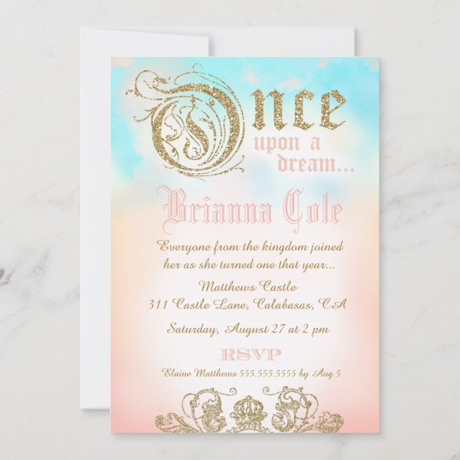 Invitation Premier anniversaire une fois sur un rêve Princess (Dos)