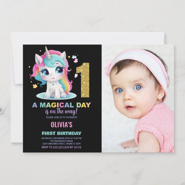 Invitation Premier anniversaire Unicorn Anniversaire Invitati (Devant)