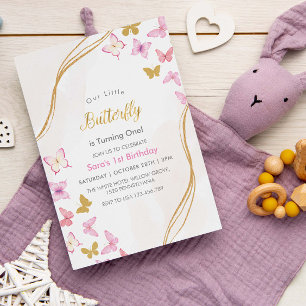 Invitation Premier anniversaire Watercolor Butterflies Party