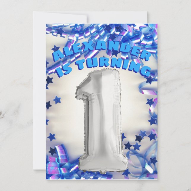 Invitation Premier argent d'anniversaire et partie bleue de (Devant)