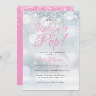 Invitation Premier Baby shower de neige rose prêt à la pop