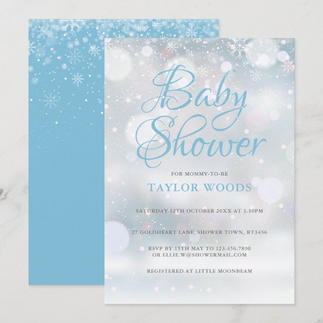 Invitation Premier Baby shower Snowflakes / Saupoudrer (Devant / Derrière)